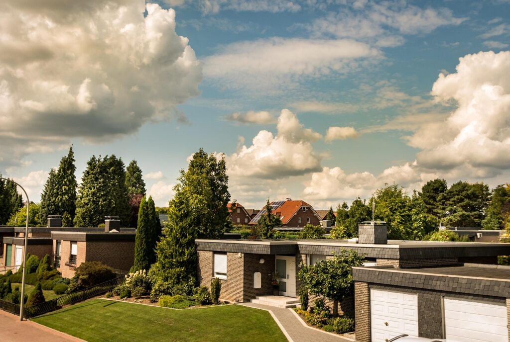 clouds, housing estate, road, village, locality, traffic-calmed, heaven, architecture, exterior view, family-house, bungalow, nature, residential street, at home, bungalow, bungalow, bungalow, bungalow, bungalow, residential street