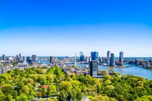 skyline, skyscrapers, buildings, modern buildings, city, cityscape, blue sky, urban, river, panorama, rotterdam, holland, netherlands, rotterdam, rotterdam, rotterdam, rotterdam, rotterdam